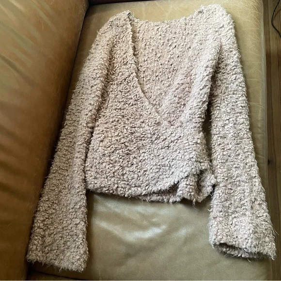 Free People pink Teddy marshmallow furry wrap sweater ballet romantic - Picture 3 of 7